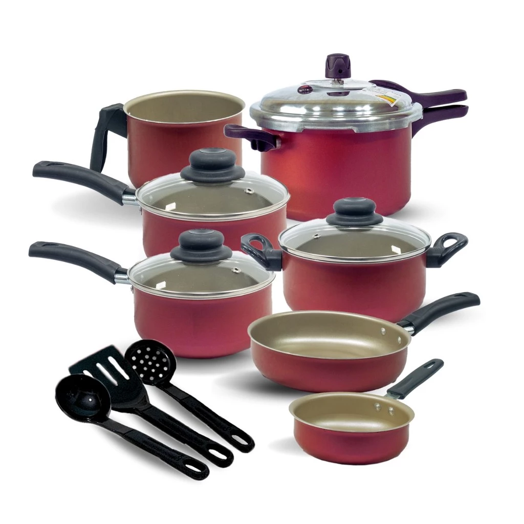 Jogo de Panela Antiaderente Teflon 10 Pçs Panela de Pressão 2,5 litros (Vermelho)
